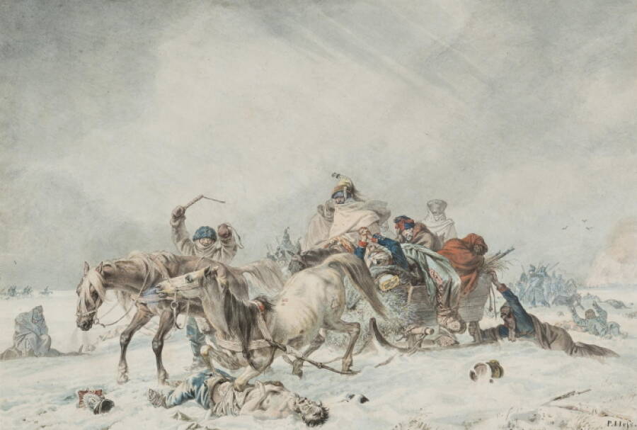 «Бегство французов из России в 1812 году». Рисунок художника Петера фон Хесса, 1830-е гг.