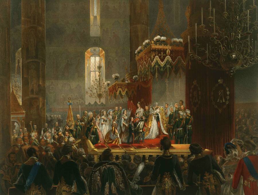 М.А. Зичи «Поздравление, принесенное Его Величеству членами Императорской Фамилии по совершении коронования», 1856 год.