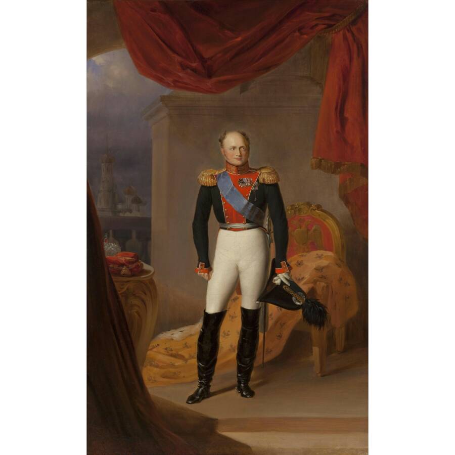 В.А. Голике. Портрет российского императора Александра I на фоне Кремля. Картина 1835 года. Государственный Исторический Музей