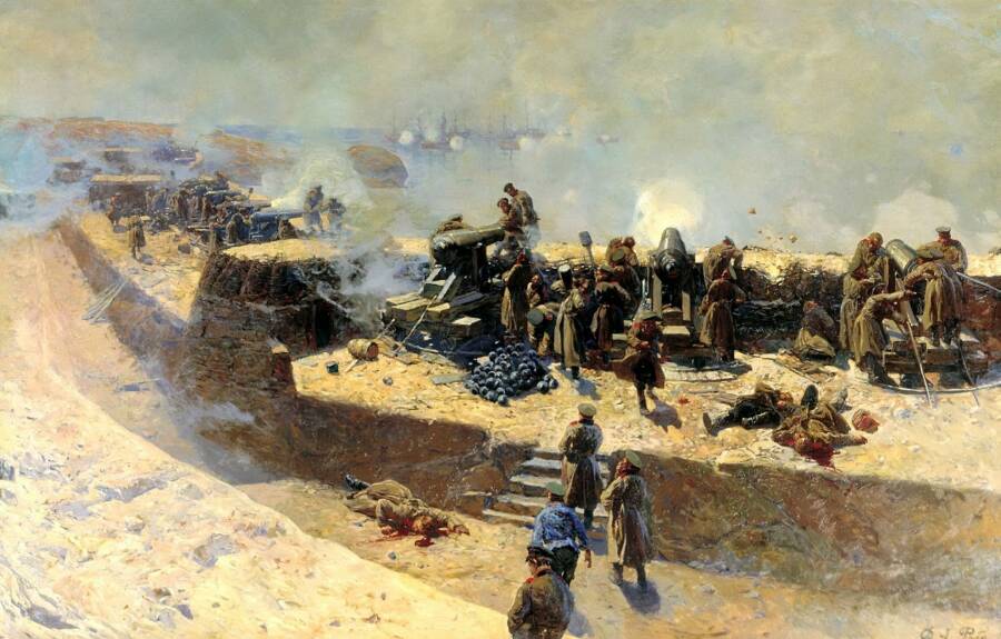 Франц Рубо «Отражение бомбардировки англо-французского флота со стороны Александровской батареи», 1905 год.