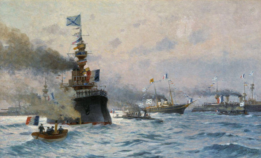 С.М. Ткаченко «Прибытие французской эскадры в Кронштадт в 1891 году», 1893 год.