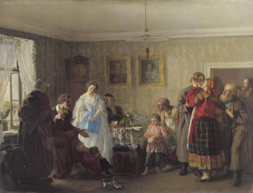 Г.Г. Мясоедов «Поздравление молодых в доме помещика», 1861 год. © Государственный Русский музей