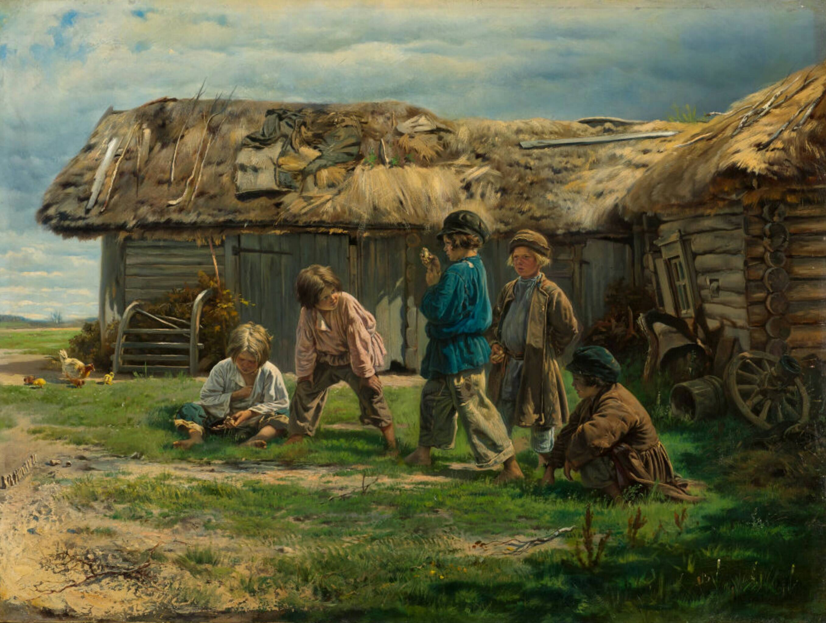 В.Е. Маковский «Игра в бабки», 1870 год. Из собрания Третьяковской галереи.