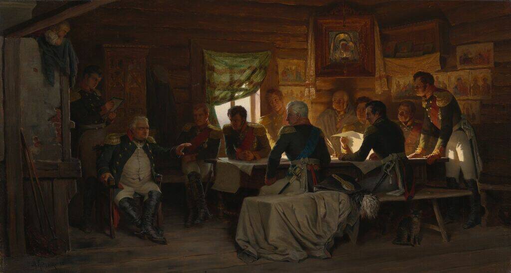 А.Д. Кившенко «Военный совет в Филях в 1812 году», 1882 год. Из собрания Третьяковской галереи.