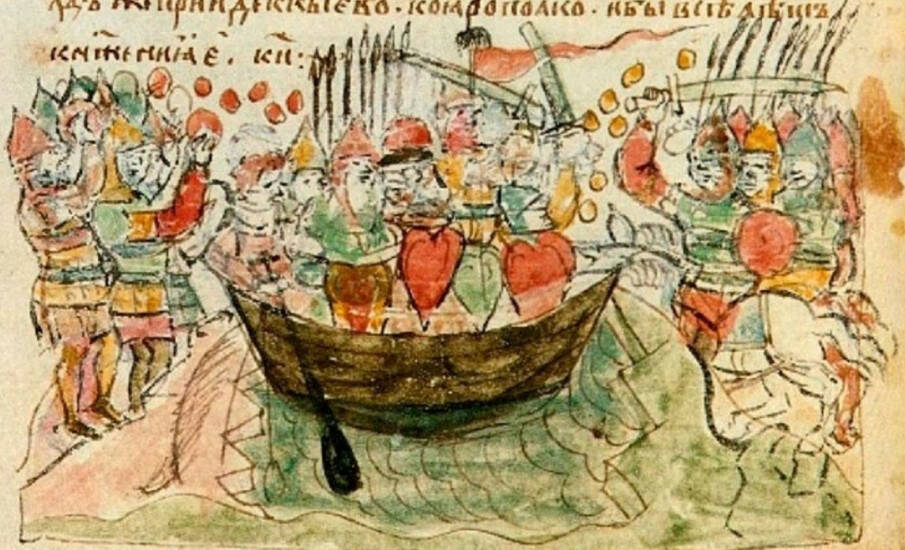 Гибель князя Святослава Игоревича у Днепровских порогов в 968 году. XV век, Радзивилловская летопись