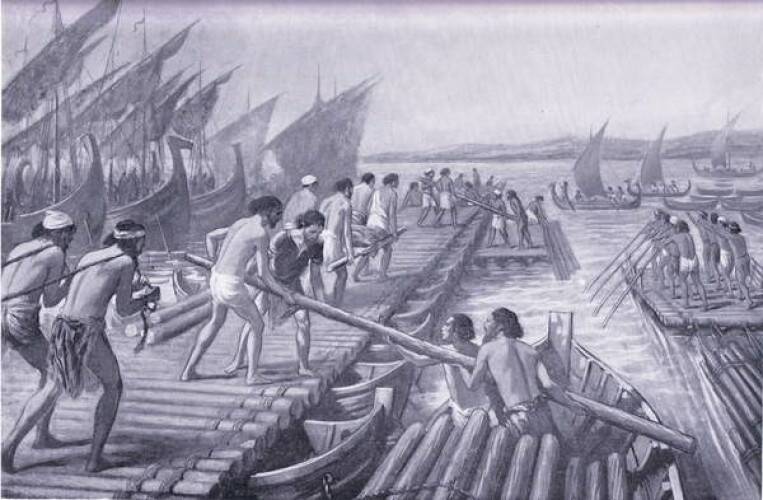 Финикийцы строят понтонный мост для Ксеркса