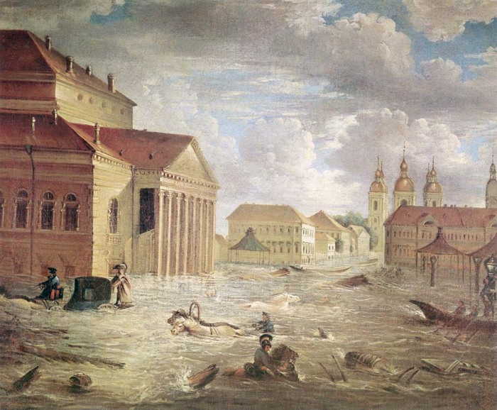 7 ноября 1824 года, на площади у Большого театра в Петербурге. Художник Федор Алексеев