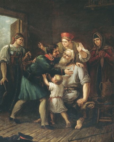 «Возвращение ратника в родное семейство». Этюд художника Ивана Лучанинова, 1815 год