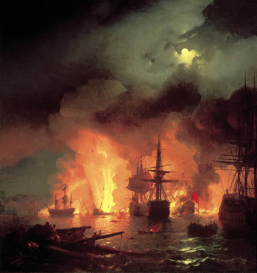 «Чесменский бой в ночь с 25 на 26 июня 1770 года». Картина художника Ивана Айвазовского, 1848 год