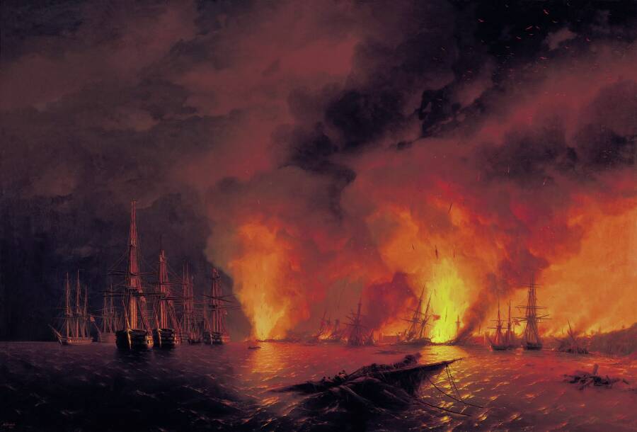 «Синопский бой 18 ноября 1853 года (Ночь после боя)». Коллекция Центрального военно-морского музея, Санкт-Петербург