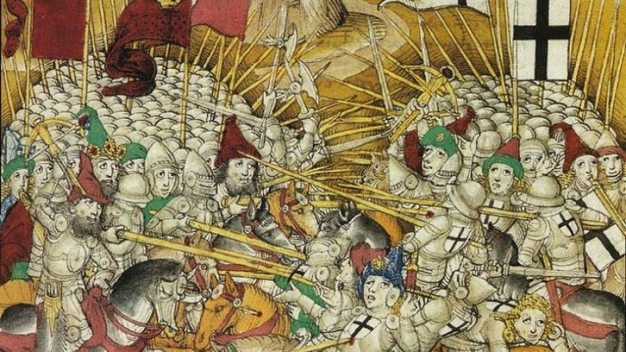 Битва при Грюнвальде. Миниатюра из «Бернской хроники» Диболда Шиллинга Старшего (1483)