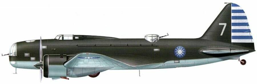 Советский дальний бомбардировщик ДБ-3 с опознавательными знаками армии Китайской республики