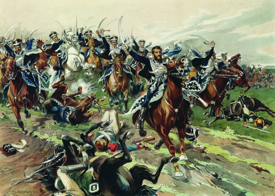 «Атака у Клястиц 20 июля 1812 года». Картина художника Николая Самокиша из коллекции Музея-панорамы «Бородинская битва»