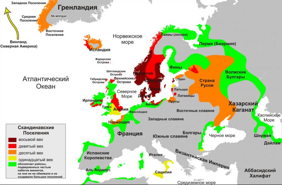 Карта распространения влияния викингов