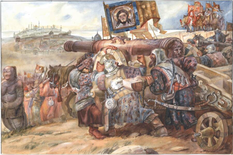 Рисунок изображающий пушки в русской армии 1389 г.