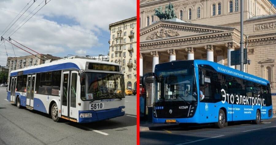 Электробус и троллейбус в центре Москвы