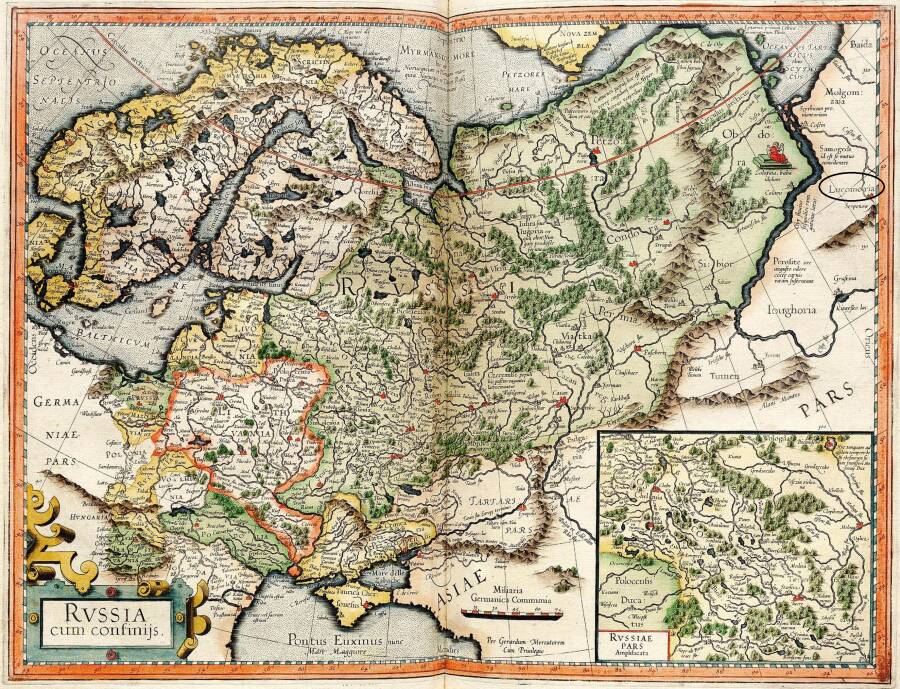 Лукоморье на карте Герарда Меркатора. 1595 год