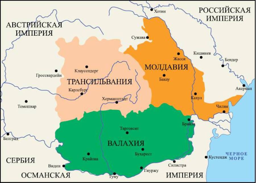 Карта Валахии, Молдавии, Трансильвании 