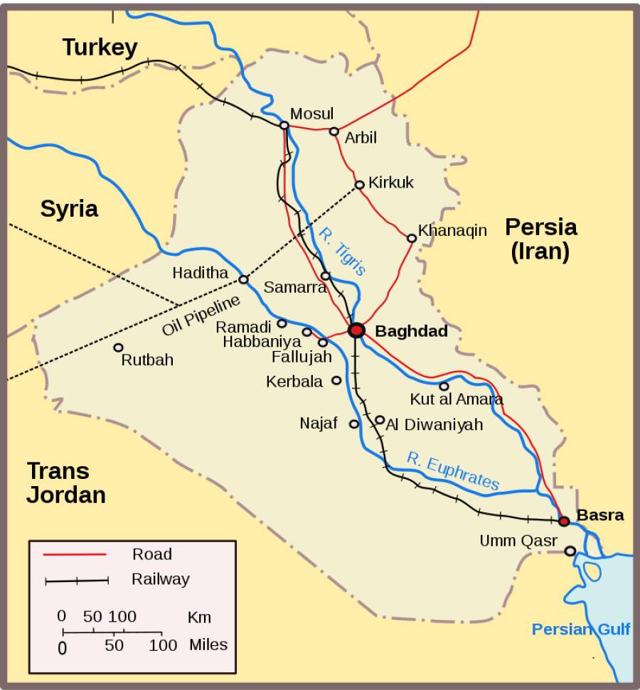 Карта Ирака времён Второй мировой войны