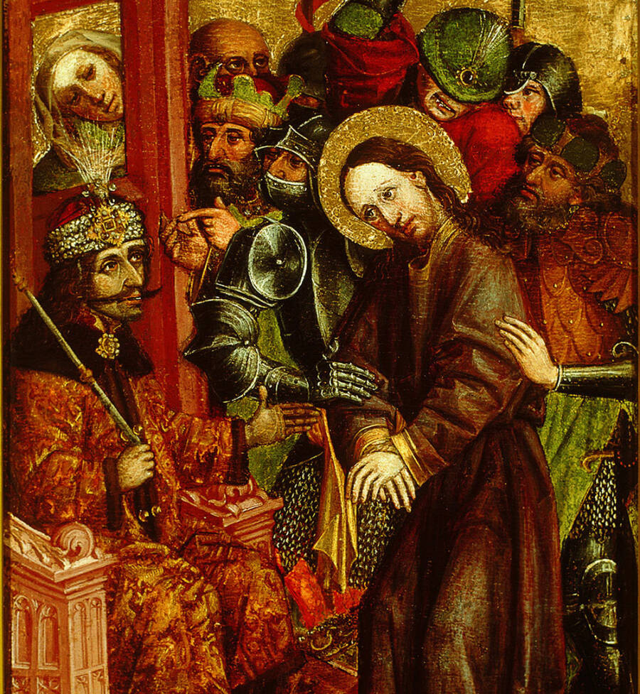 Неизвестный художник XV века придал допрашивающему Христа Пилату черты Дракулы