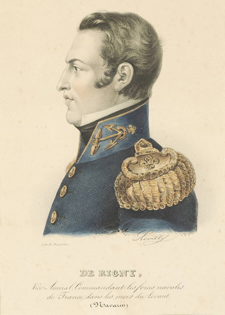 Вице-адмирал Анри де Риньи, получивший это звание за командование французской эскадрой во время Наваринского сражения