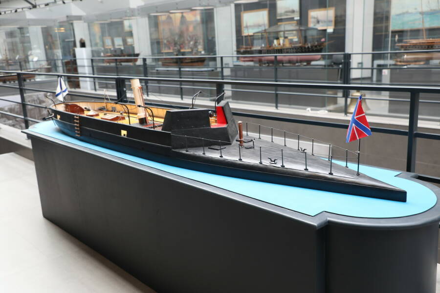 Модель канонерской лодки «Опыт» из Коллекции Центрального военно-морского музея в Санкт-Петербурге, общий вид
