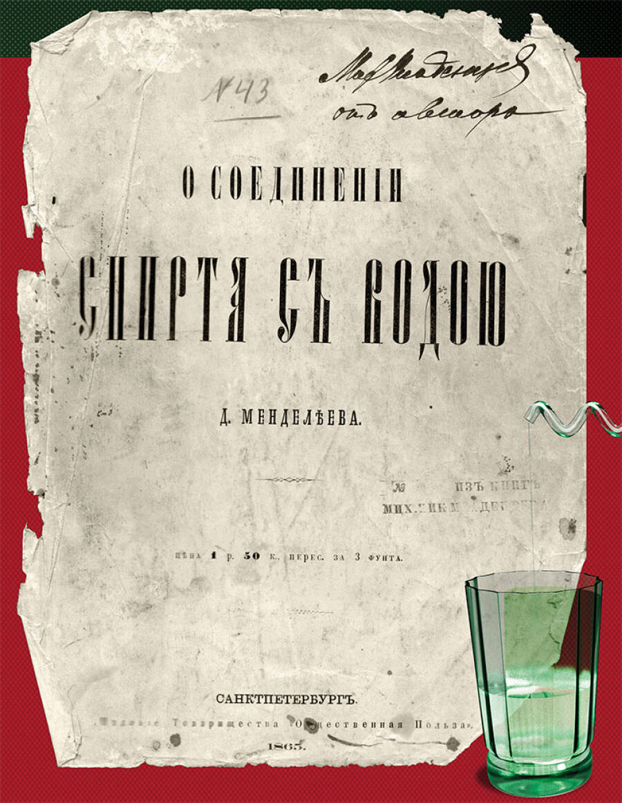 «Рассуждение о соединении спирта с водою» Д.И. Менделеева. Титульный лист диссертации. 1865 год