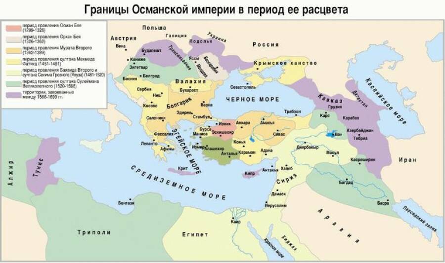 Границы Османской империи в период её расцвета