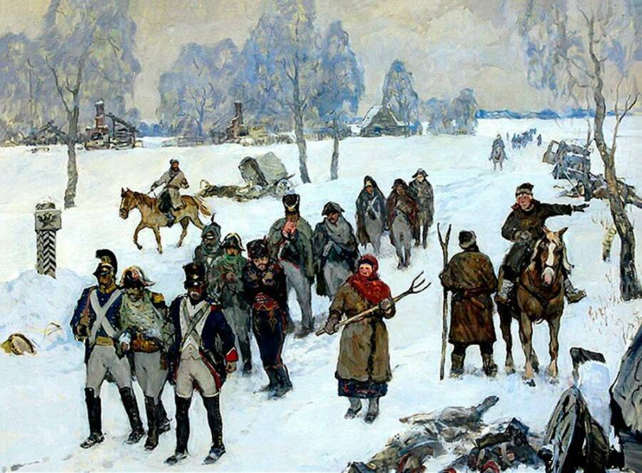 В. М. Сибирский «Французские гвардейцы под конвоем партизан, 1812 год», рисунок 2003 г.