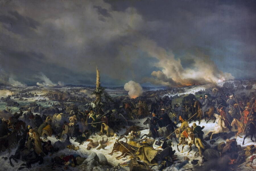 Переправа через Березину 17 (29) ноября 1812 года». Картина художника Петера фон Хесса, 1844 год