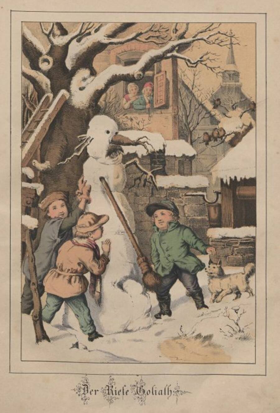 Снеговик по имени Голиаф. Иллюстрация Франца Видемана, 1860 г.