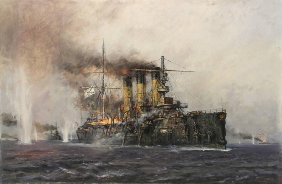М. Петров-Маслаков. Крейсер "Аврора" в Цусимском сражении 14 мая 1905 года