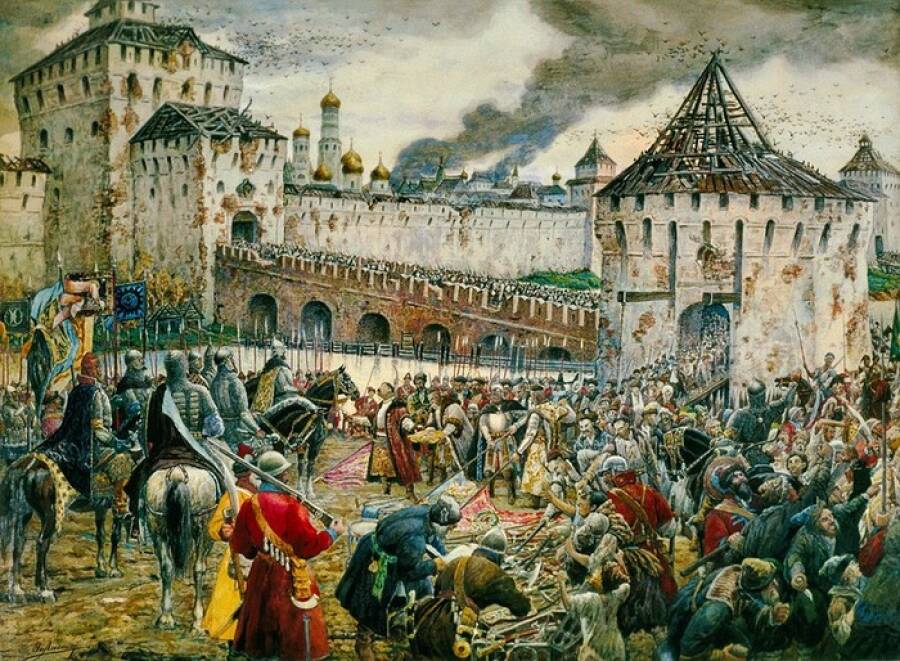Изгнание польских интервентов из Кремля в 1612 году. Художник Э. Лисснер. 1938 год