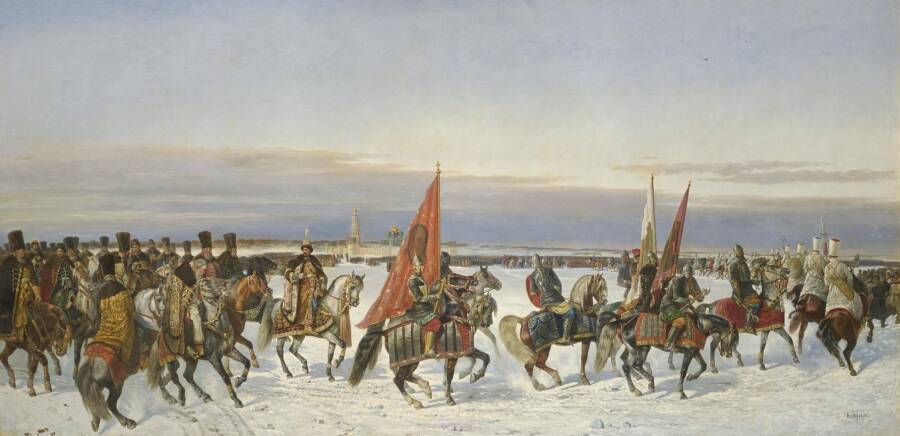 Николай Сверчков. Выезд царя Алексея Михайловича на смотр войск в 1664 году. 1864 г. 