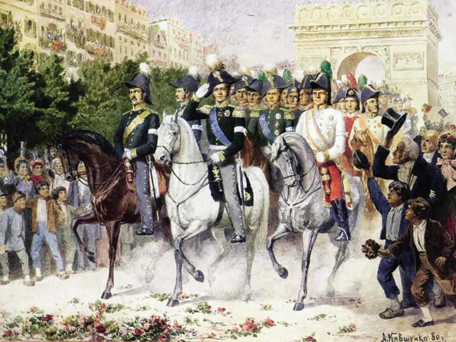 Александр Первый с войсками вступает в Париж.