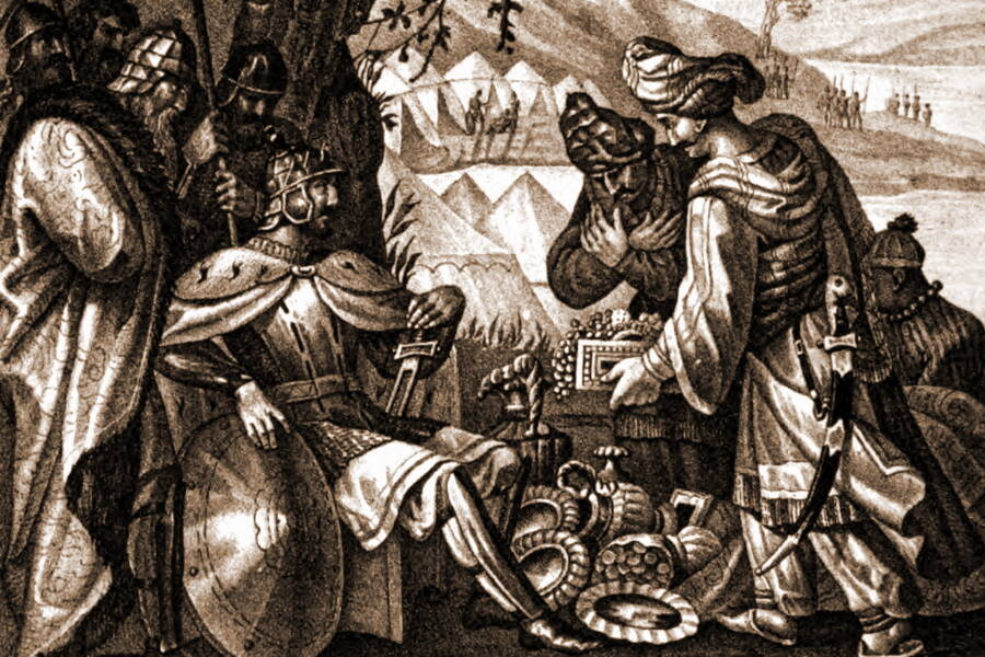 «Болгары посредством богатых даров склоняют великого князя Георгия к миру, 1219 год». 