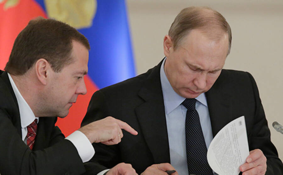 Dmitry Medvedev and Vladimir Putin.  