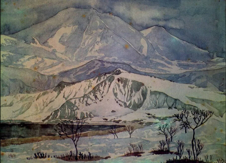  Акварель «Холмы из мрамора и горы из стекла». 1929 год. Феодосийская картинная галерея имени И. К. Айвазовского. 