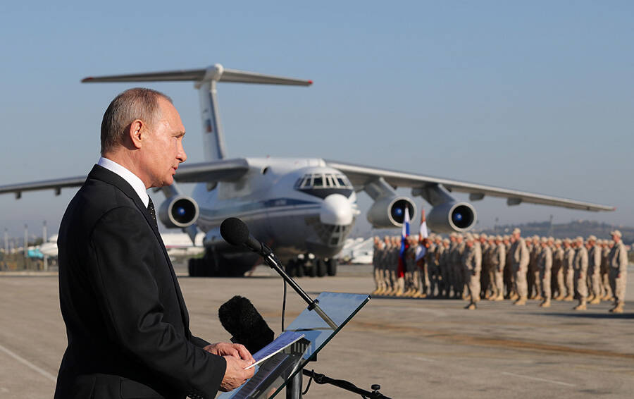 Vladimir Putin at the Khmeimim airbase in Syria.  