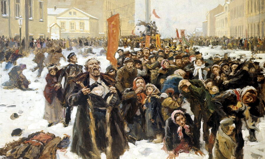 «9 января 1905 года на Васильевском острове» («Кровавое воскресенье»). Художник В.Е. Маковский, 1905 год.