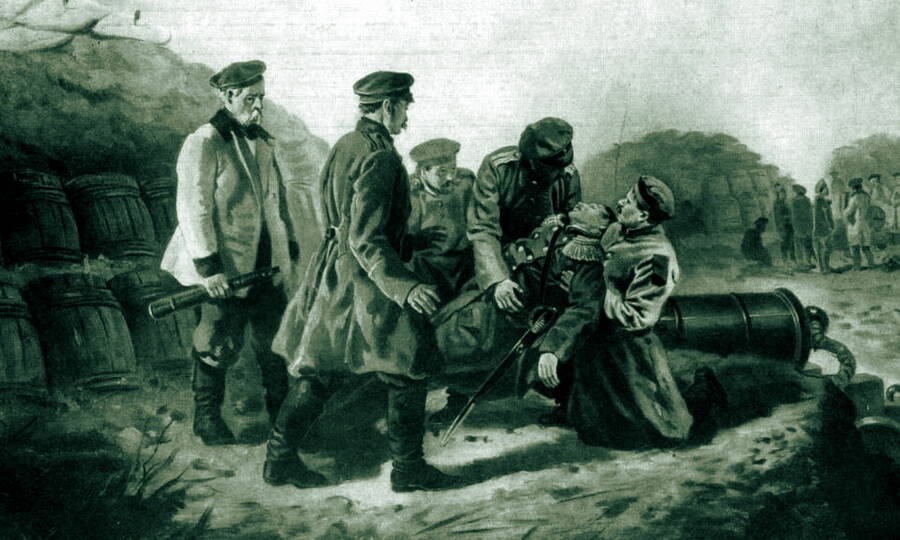 Смертельное ранение адмирала П.С. Нахимова 28 июня 1855 года. Художник В.Е. Маковский, 1872 год. 