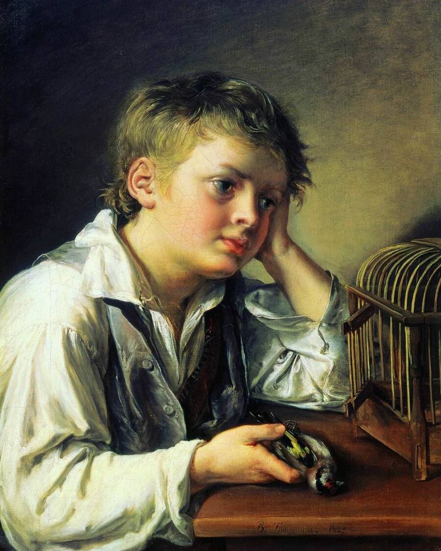 Картина «Мальчик, тоскующий об умершей своей птичке». 1804 год.