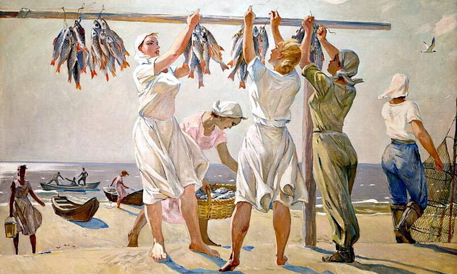 «У моря. Рыбачки». Художник А.А. Дейнека, 1956 год. 