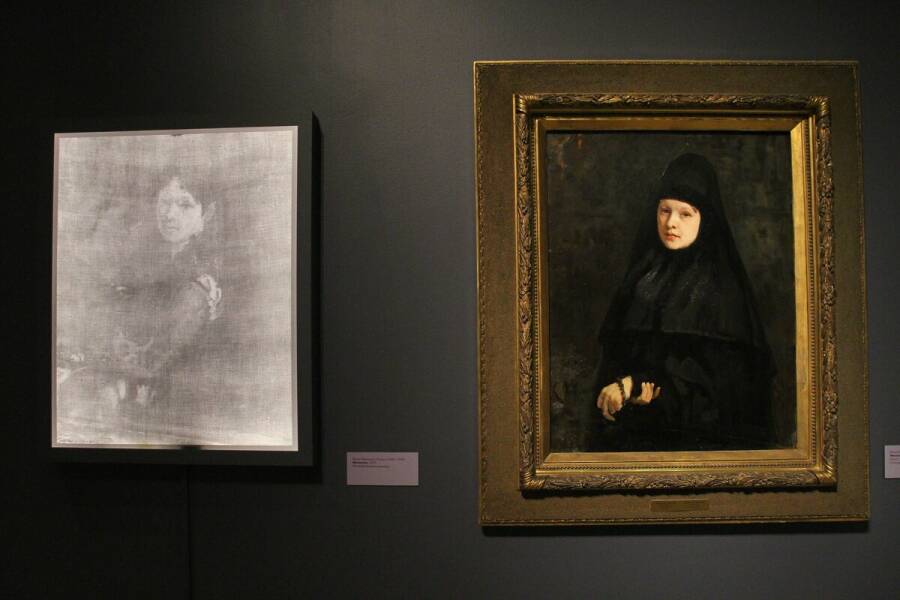 Картина «Монахиня» и её рентгенограмма. Фото: m24.ru/Михаил Сипко