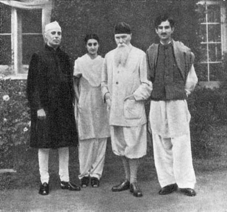 Встреча Николая Рериха с Джавахарлалом Неру и Индирой Ганди в имении Рерихов в Кулу, Индия) (справа: М.Юнус)