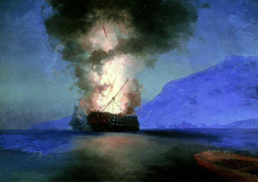 Взрыв корабля. Это последняя, неоконченная картина (1900г.)