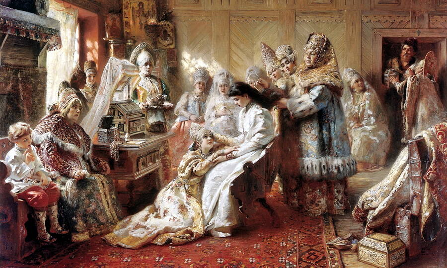 «Под венец» (фрагмент). Художник К.Е. Маковский, 1890 год. 