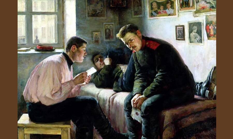 «Письмо с родины» («Вести с родины»). Художник Л.О. Пастернак, 1889 год.