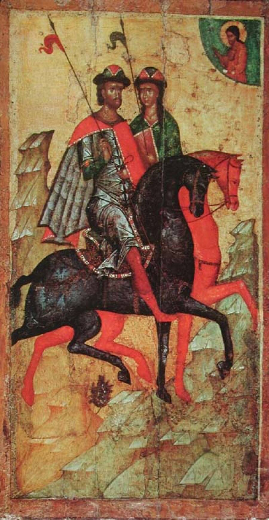 Неизвестный русский иконописец. Борис и Глеб на конях (икона XIV века, ГТГ)