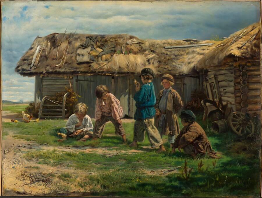 В.Е. Маковский «Игра в бабки», 1870 год. Из собрания Третьяковской галереи
